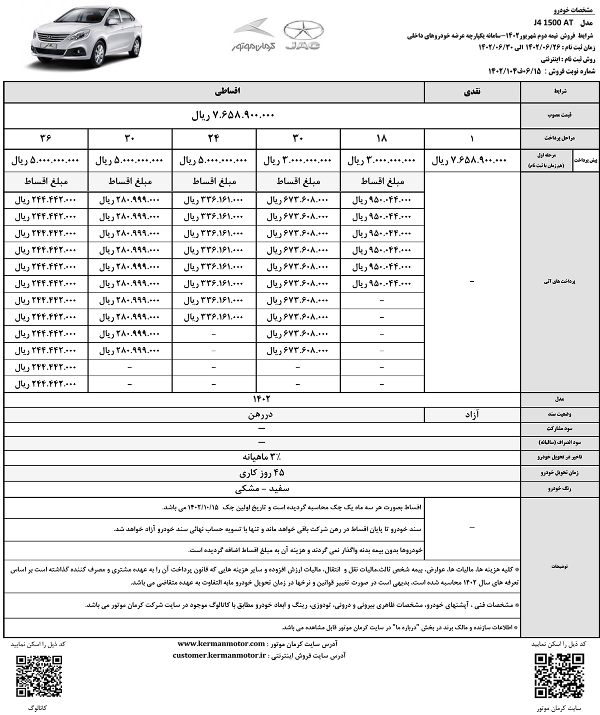 شرایط فروش نقد و اقساط J4