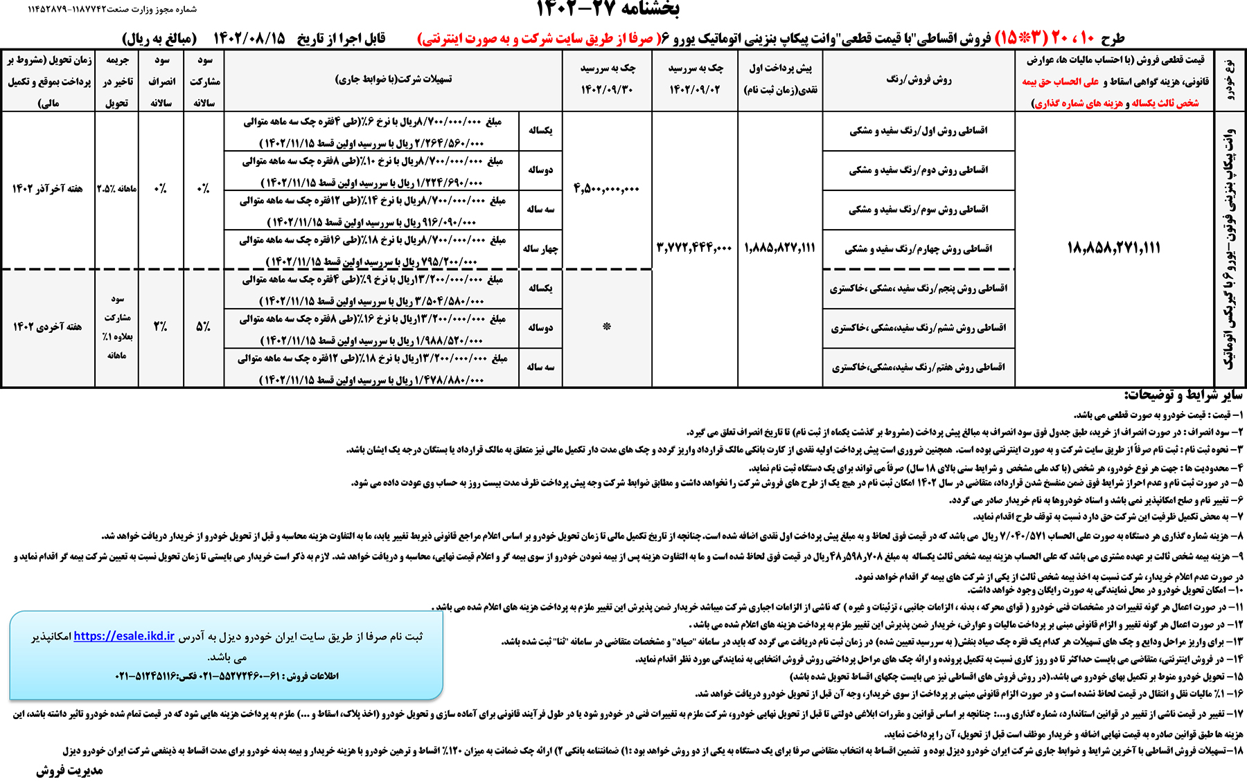 بخشنامه فروش اقساطی پیکاپ فوتون اتوماتیک