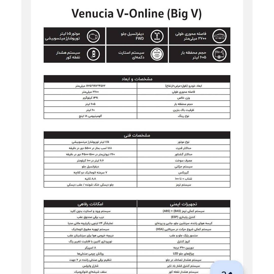 کاتالوگ خودرو ونوسیا BIG V