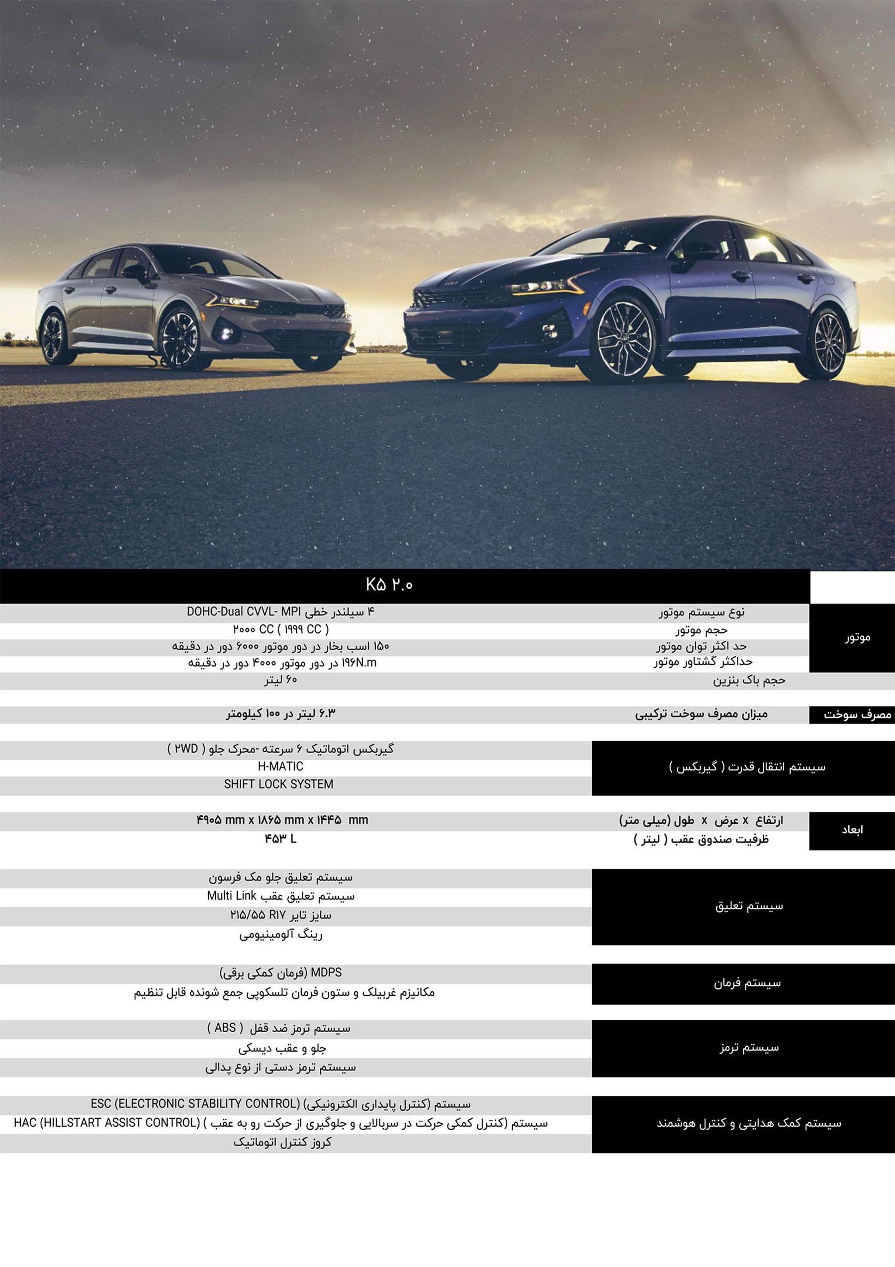 مشخصات کیا K5