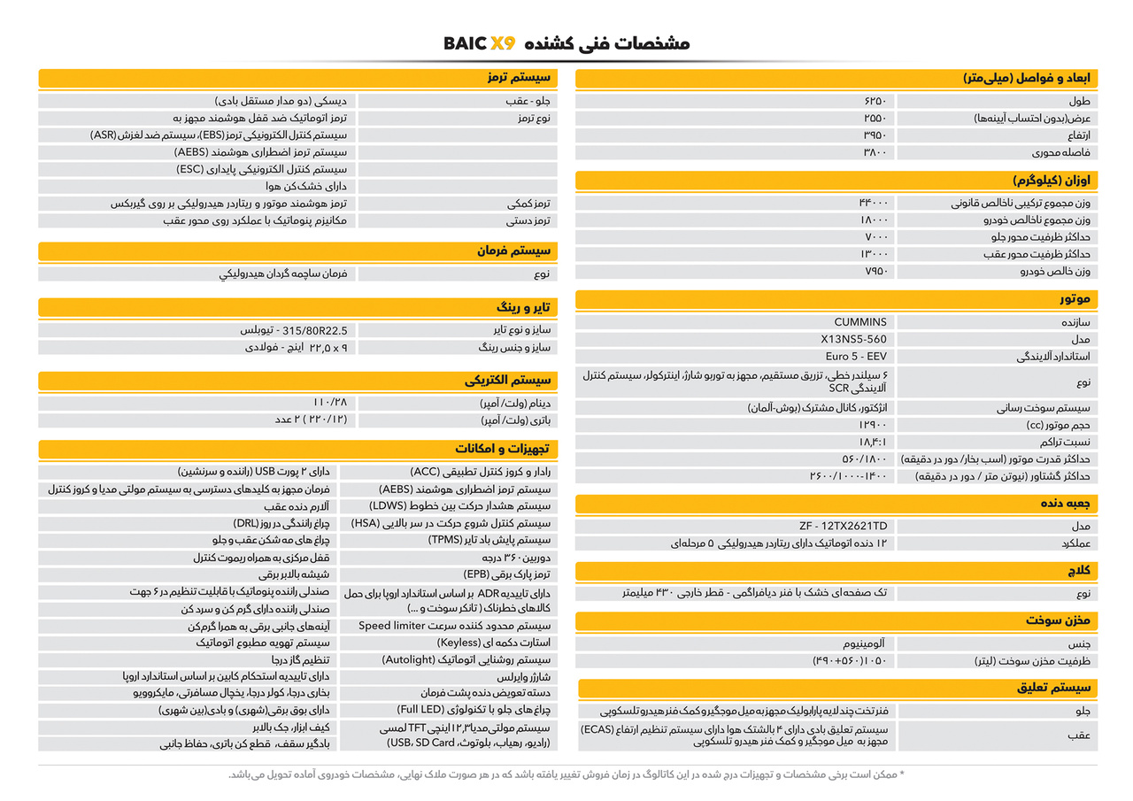 کاتالوگ مشخصات بایک X9