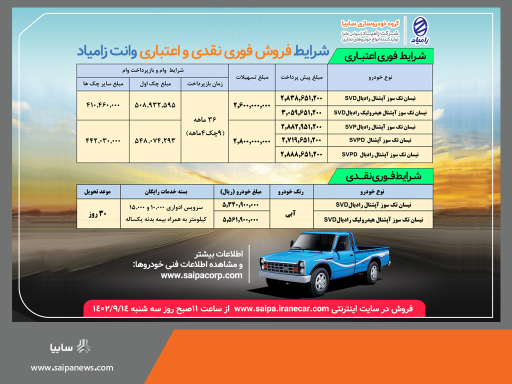 شرایط فروش فوری و اعتباری شرکت زامیاد