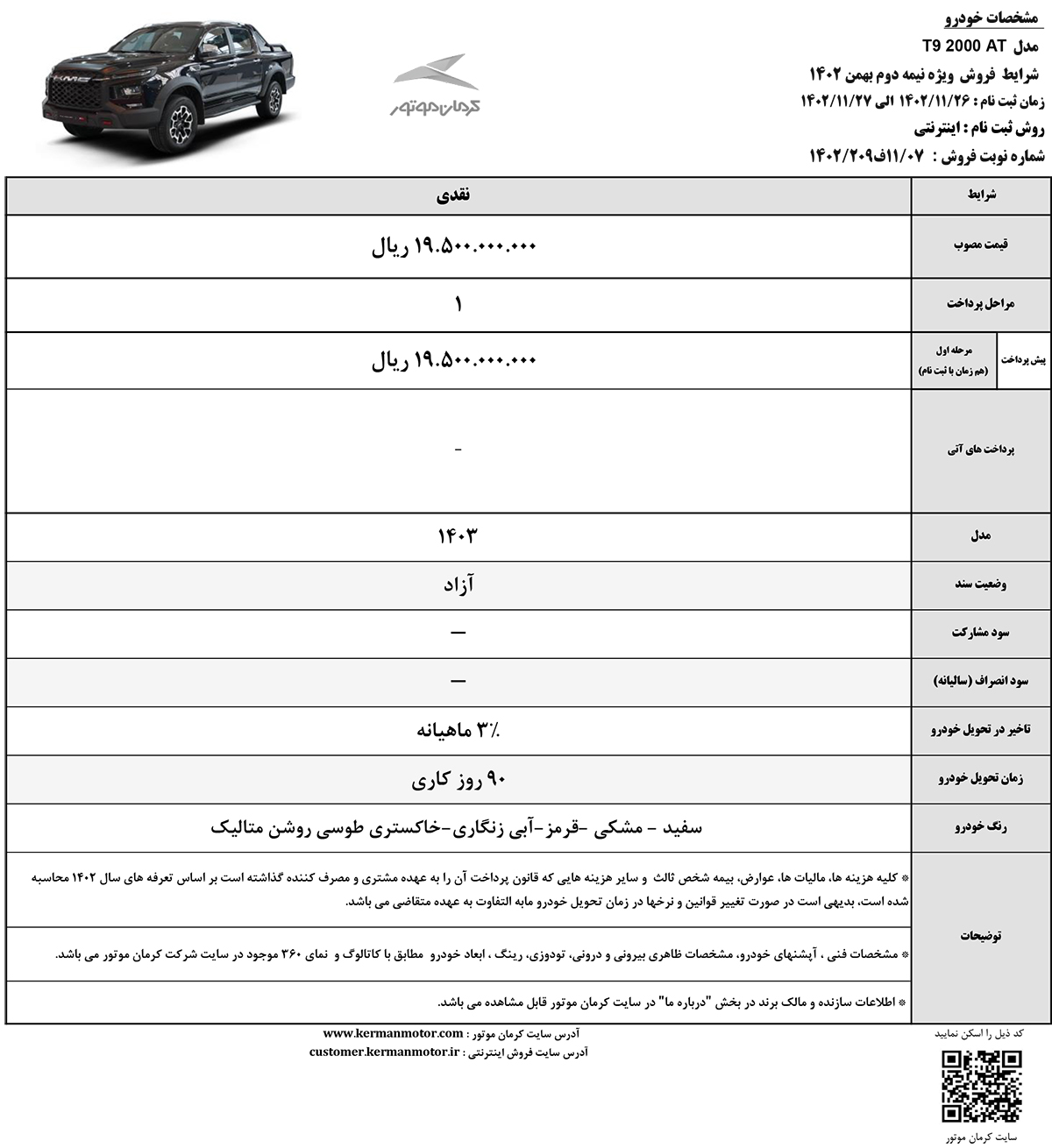 جدول فروش تی 9