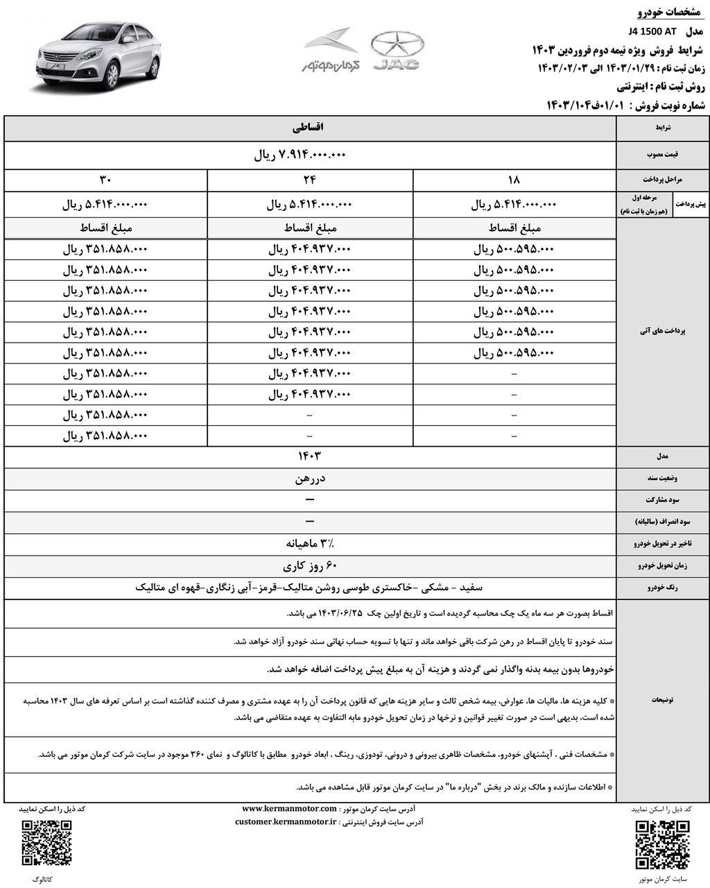 جدول فروش خودرو سواری جی۴