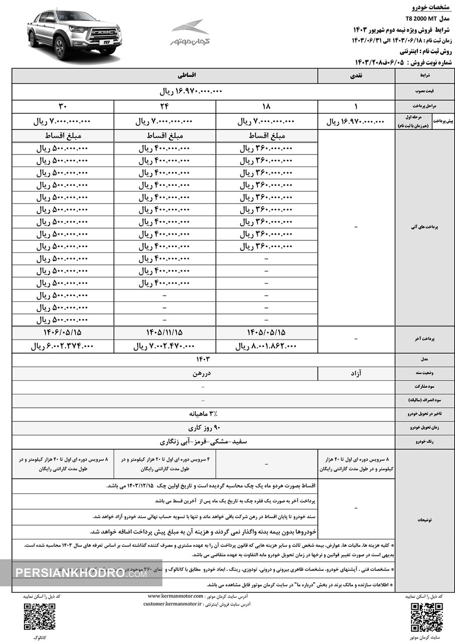 شرایط فروش T8 نیمه دوم شهریور 1403