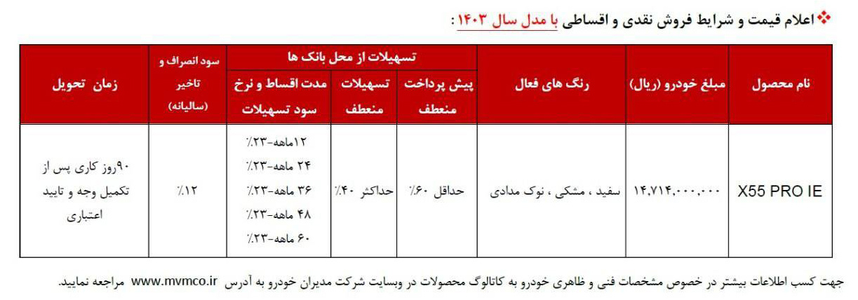 شرایط فروش ایکس 55 پرو