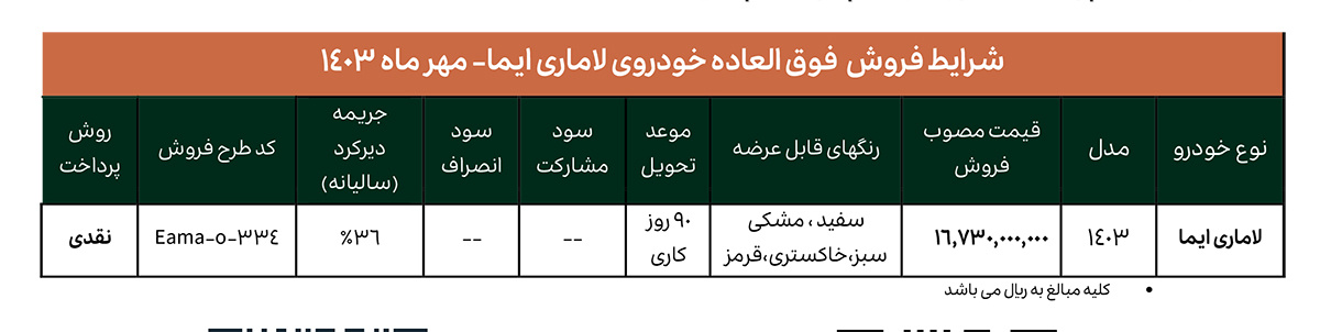 جدول فروش لاماری