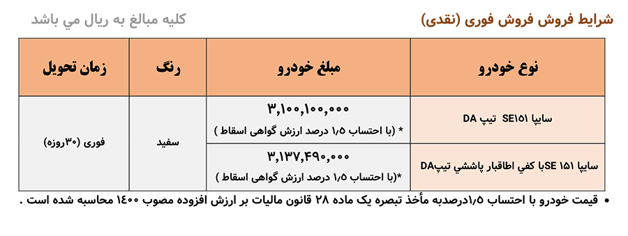 فروش فوری وانت سایپا ۱۵۱