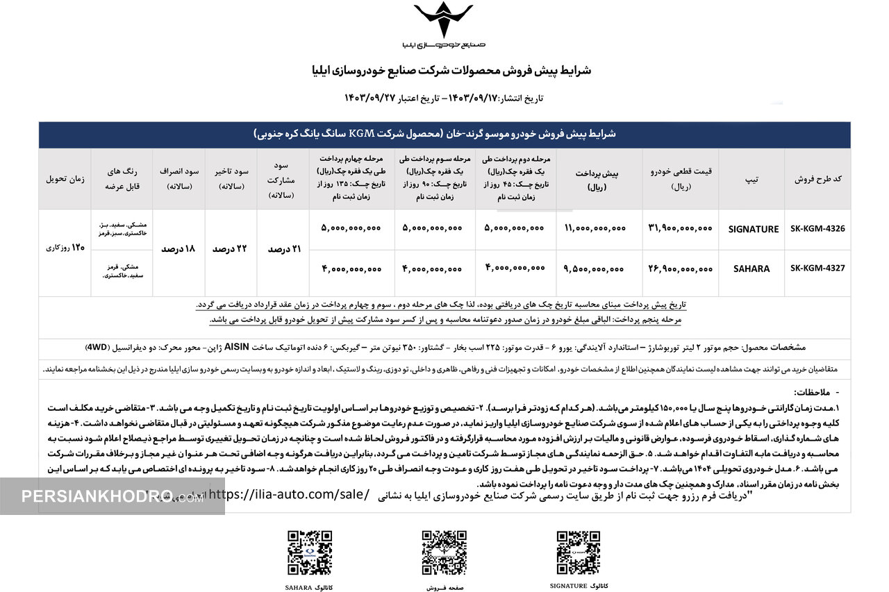 جدول فروش پیکاپ موسو گرند-خان