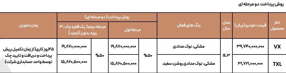 جدول فروش اکستریم