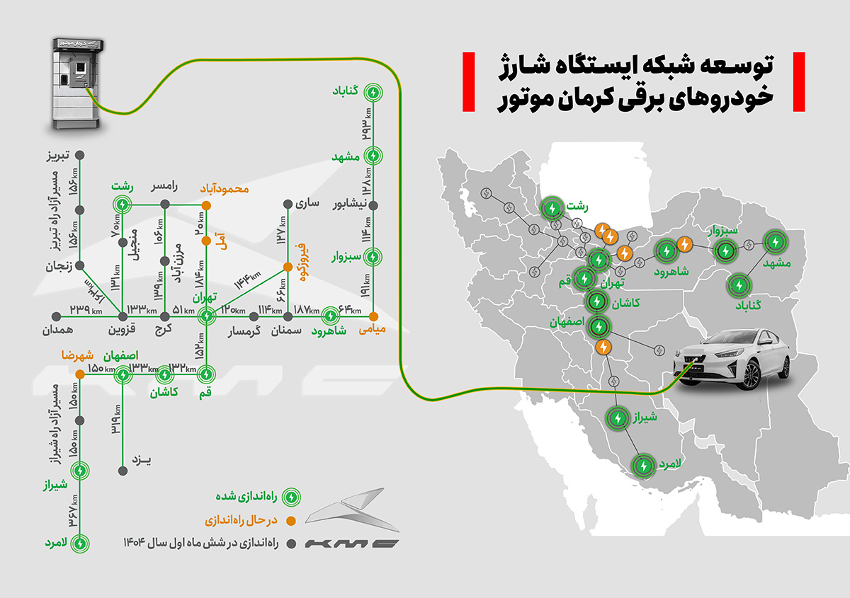 ایستگاههای شارژ خودروهای برقی کرمان موتور