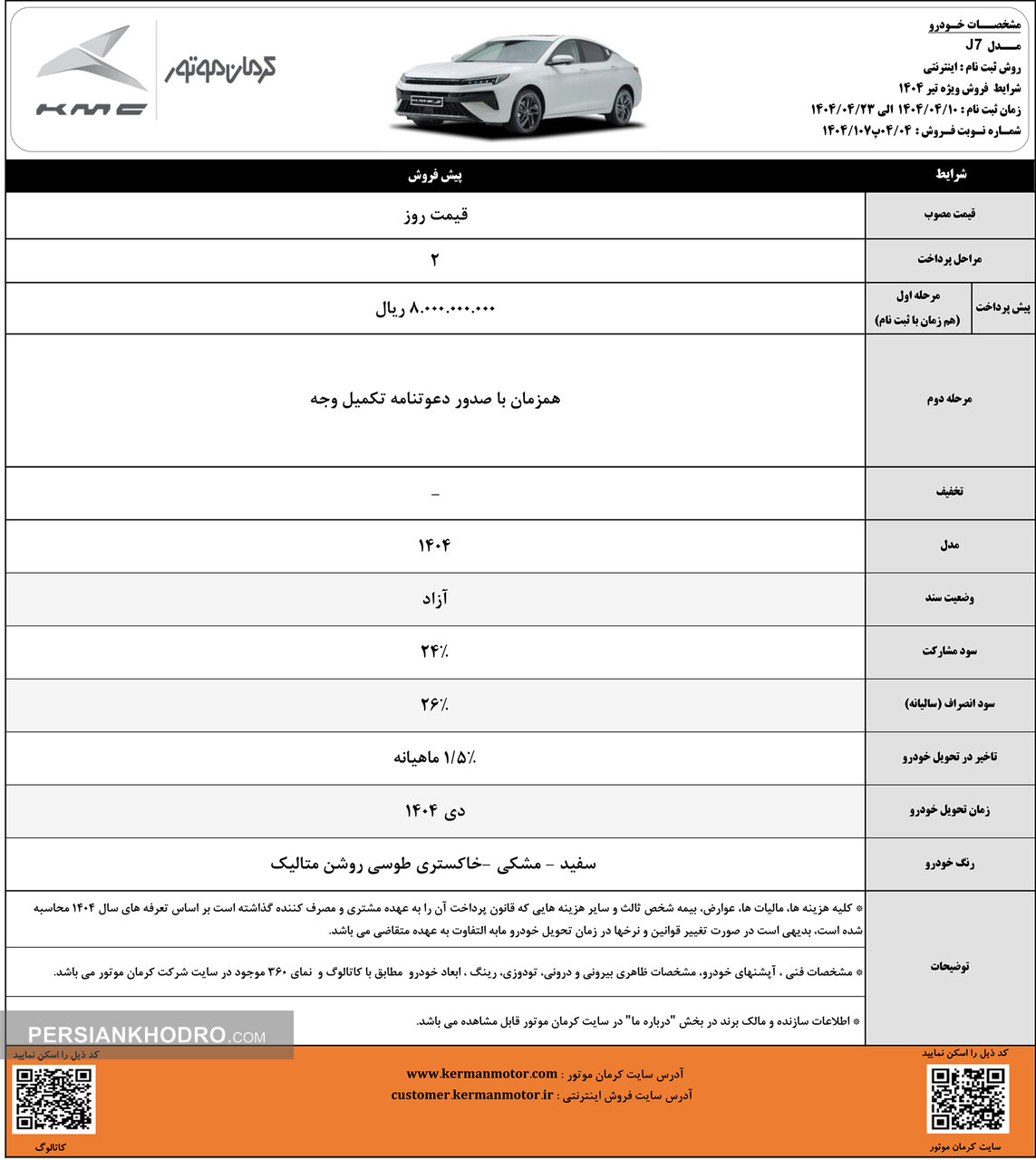 بخشنامه پیش فروش جی7-تیرماه 1404