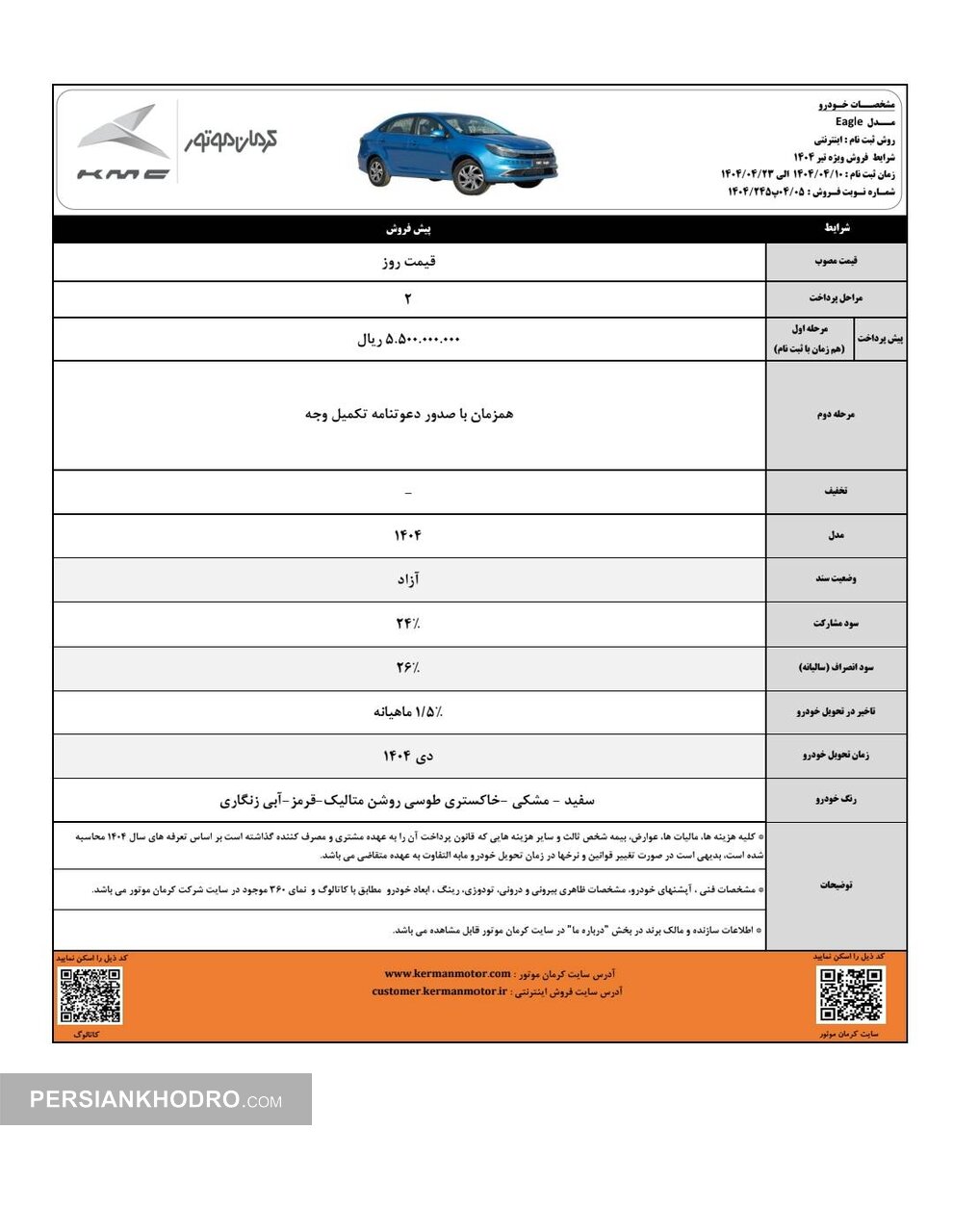 بخشنامه پیش فروش ایگل -تیرماه 1404