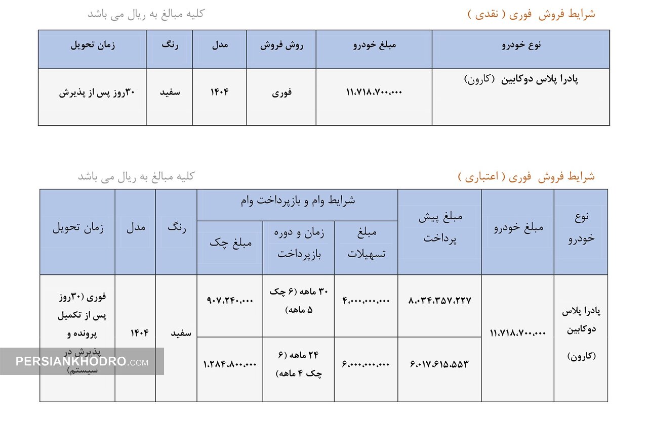 فروش فوری نقدی و فوری اعتباری کارون زامیاد در تیر۱۴۰۴