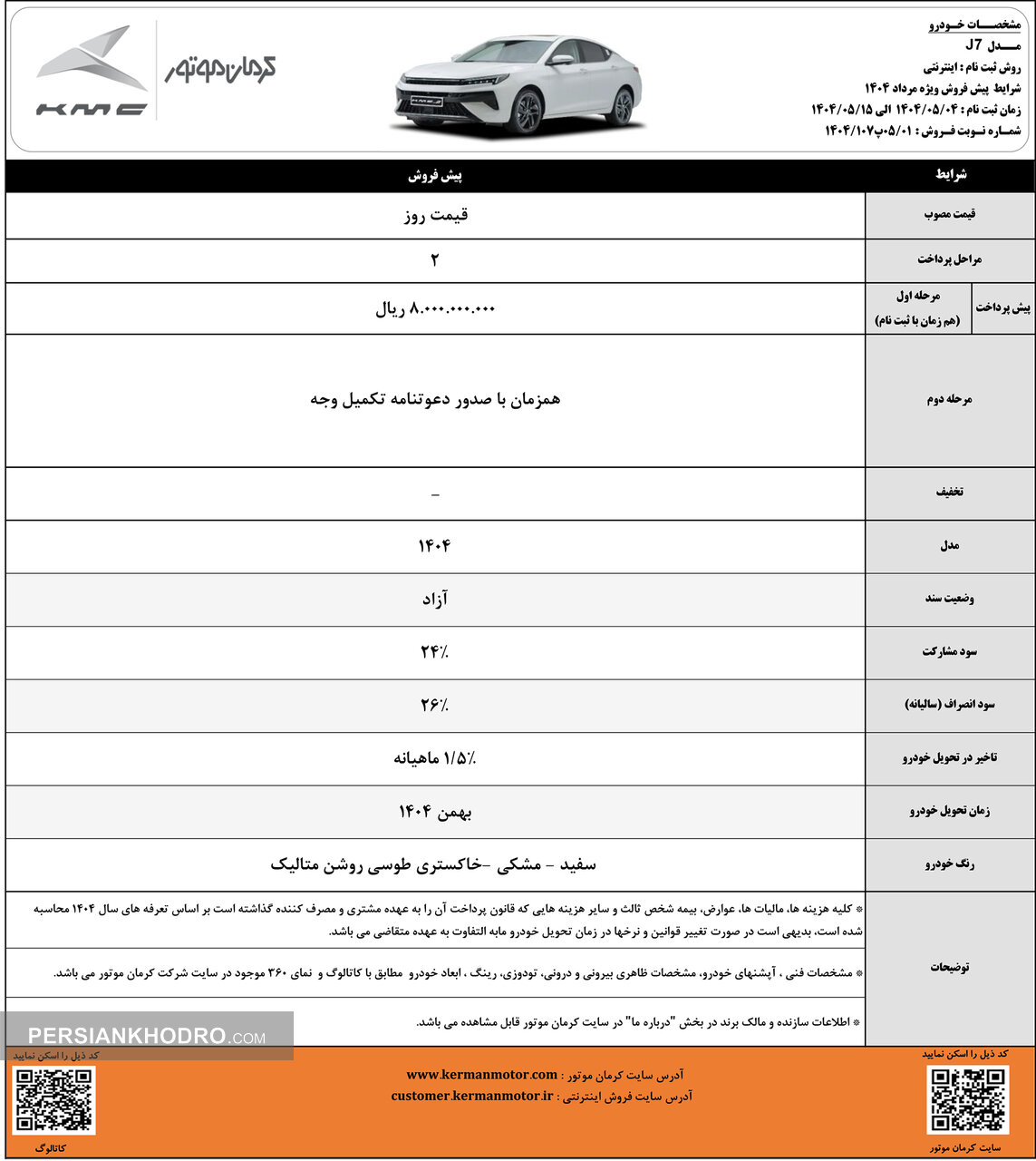 شرایط پیش فروش J7- مرداد 1404