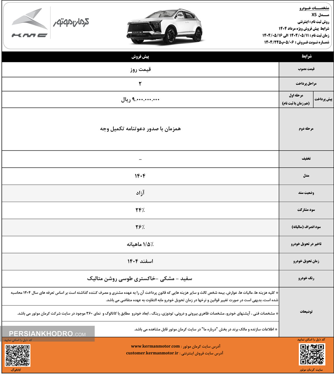 شرایط پیش فروش ایکس5 - مرداد1404