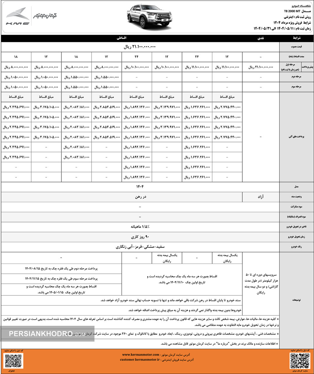 شرایط فروش پیکاپ T8- مرداد1404