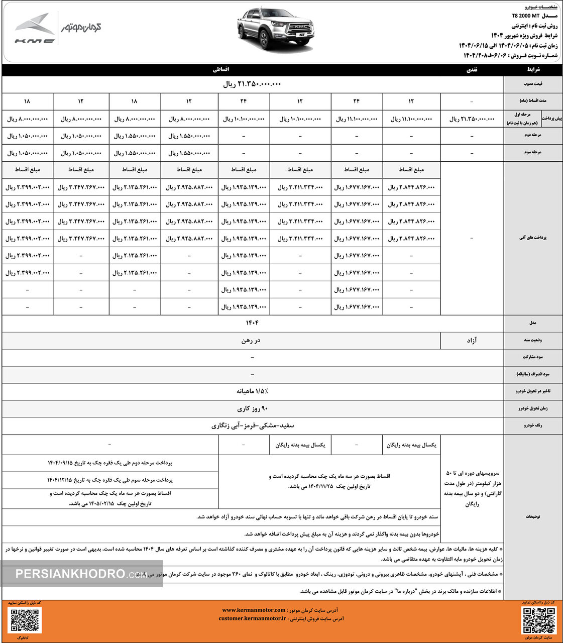 شرایط فروش T8- شهریور 1404