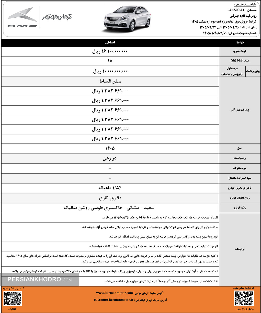 شرایط فروش خودرو جی4- اردیبهشت 1405