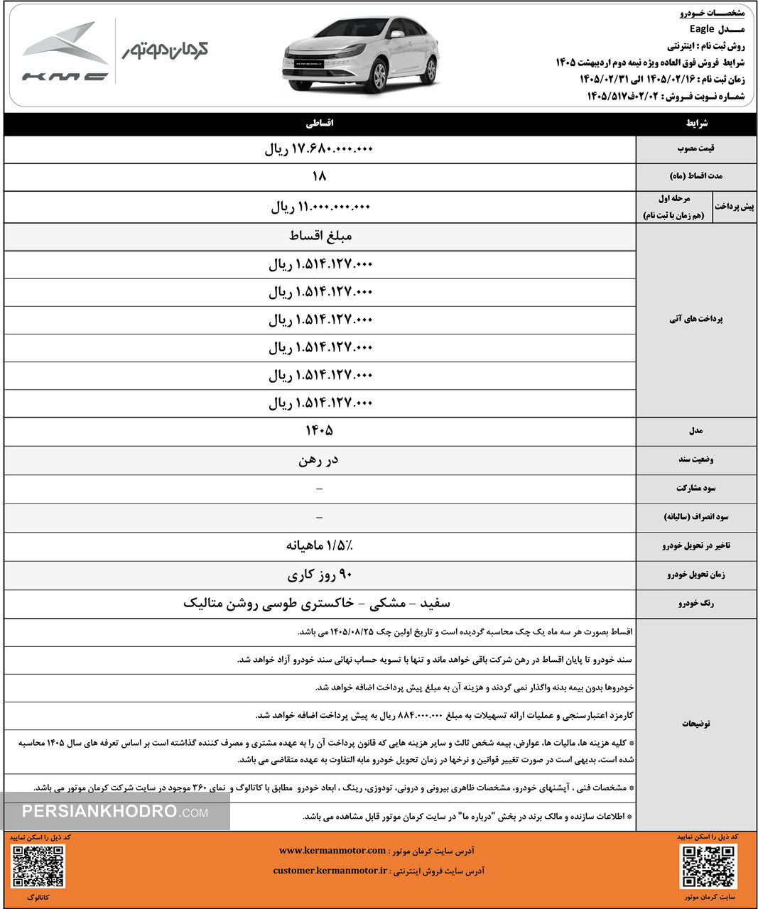 شرایط فروش خودرو ایگل- اردیبهشت 1405