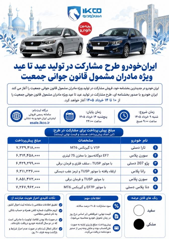 راهنمای تصویری فروش ایران خودرو ویژه مادران مشمول قانون جوانی جمعیت - خرداد1405