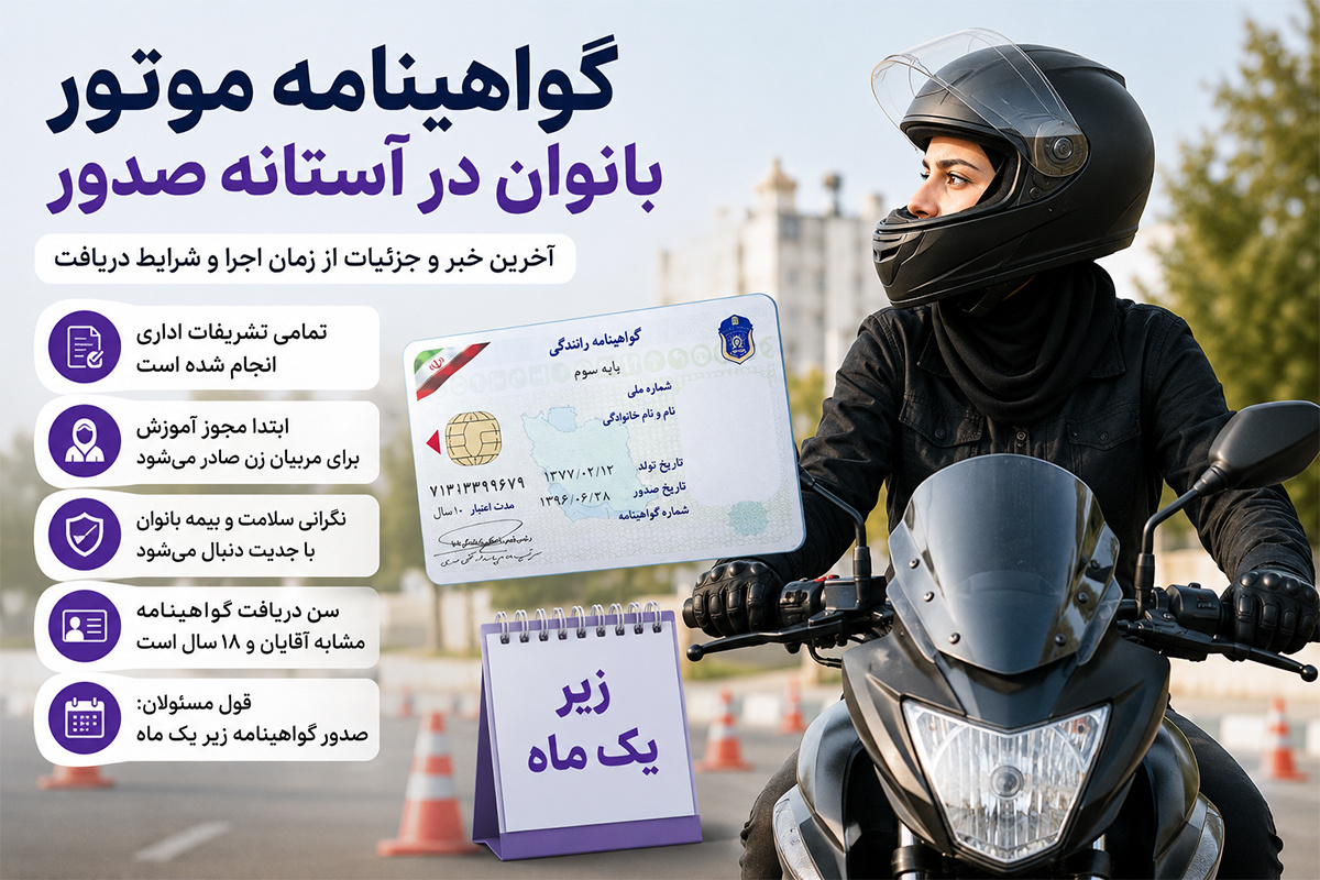 گواهینامه موتور بانوان در آستانه صدور؛ زمان احتمالی دریافت گواهینامه اعلام شد