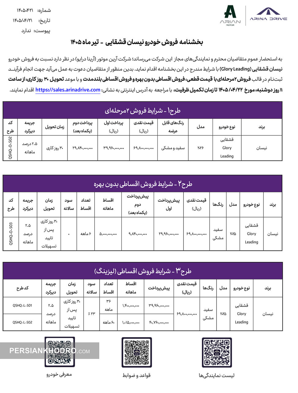 بخشنامه فروش نیسان قشقایی -تیر1405