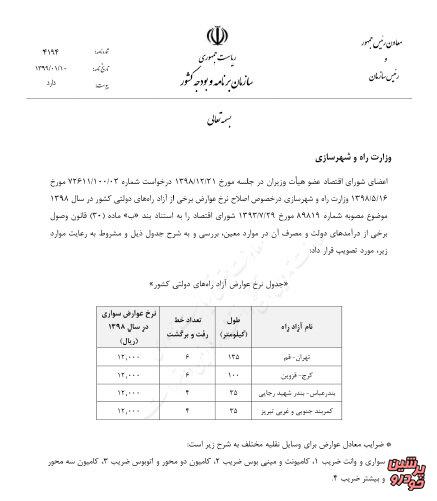 عوارض آزادراه