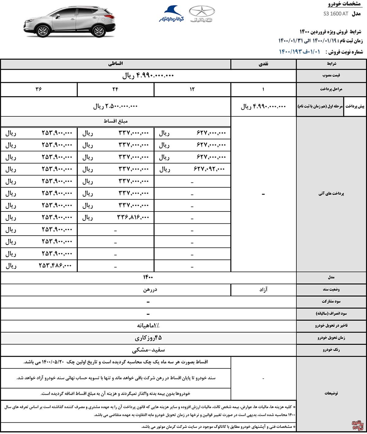 فروش نقدی و اعتباری جک اس 3