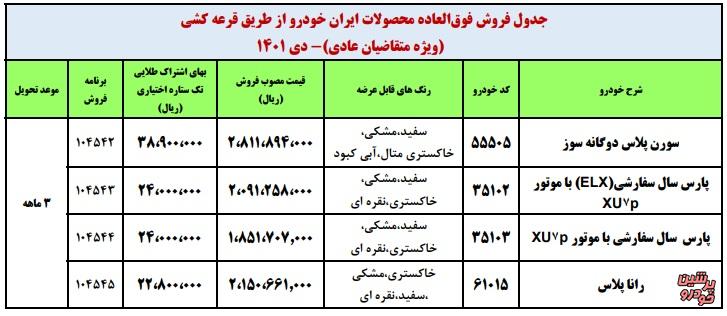 جدول فروش ایران خودرو دیزل