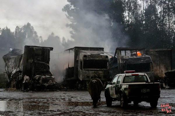 آتش گرفتن ۱۸ دستگاه کامیون در شیلی