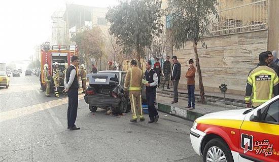 تصادف شدید 2 دستگاه خودروی سواری در تهرانسر